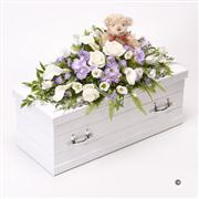 Children&#39;s Casket Spray with Teddy Bear - Blue and Lilac